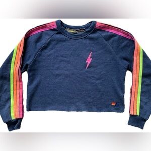 Aviator Nation Blue Sweatshirt with Pink Lightning Bolt